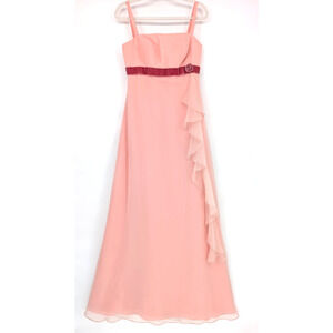 VTG 90s Y2K Mori Lee Pink Coquette Fairy Angel‎ Sheer Chiffon Ruffle Maxi Gown